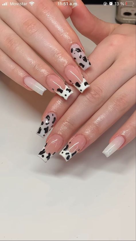 Cow Print Nail Designs, Cowboy Nails, Nail Spring, Nail 2024, Gel Toe Nails, Fake Nails Designs, Cow Nails, Girly Acrylic Nails, Blush Nails