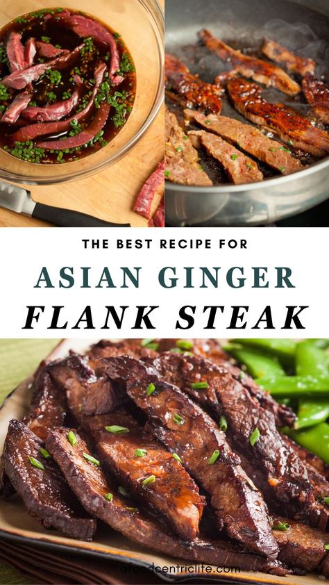 Lean flank steak is marinated in a rich ginger soy blend and cooked to perfection for your dinner. Halve this recipe for 2 servings or double for a bigger group. Slow Cook Flank Steak Crock Pot, Asian Skirt Steak, Flank Steak Dinner Ideas, Balsamic Vinegar Marinade, Flank Steak Crock Pot, Asian Flank Steak, Flank Steak Marinade, Asian Salads, Steak Marinated