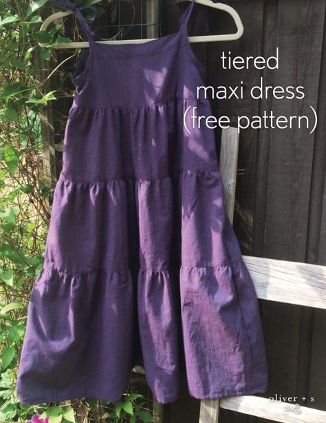 Learn how to make a tiered maxi dress using the Oliver + S Popover Sundress (free pattern!) Tiered Dress Pattern, Diy Maxi Dress, Dress Sewing Patterns Free, Sundress Pattern, Skirt Diy, Summer Dress Patterns, Girl Dress Pattern, Girls Maxi Dresses, Summer Sewing