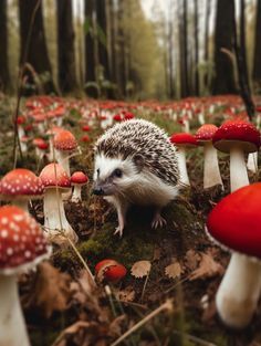 Magical Mushroom Forest, Tree God, Autumn Animal, Magical Mushroom, Walk In The Forest, Mushroom Forest, Animal Model, Cottage Core Aesthetic, Cute Hedgehog