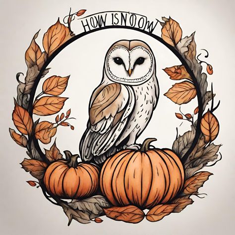 Owl Tattoo Design Colored, Fall Owl Tattoo, Witchy Owl Tattoo, Fall Tattoo Ideas Autumn, Fall Tattoo Ideas, Autumn Tattoos, Upper Shoulder Tattoo, Fall Tattoos, Body Markings