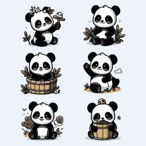 Cute panda bear cartoon character with d... | Premium Vector #Freepik #vector #cartoon-character-set #cute-animal-character #panda-emoticon-set #cartoon-panda-character Bear Cartoon Character, Chibi Panda, Panda Stickers, Panda Hug, Cute Panda Cartoon, Panda Cartoon, Panda Cute, Smile Drawing, Panda Illustration