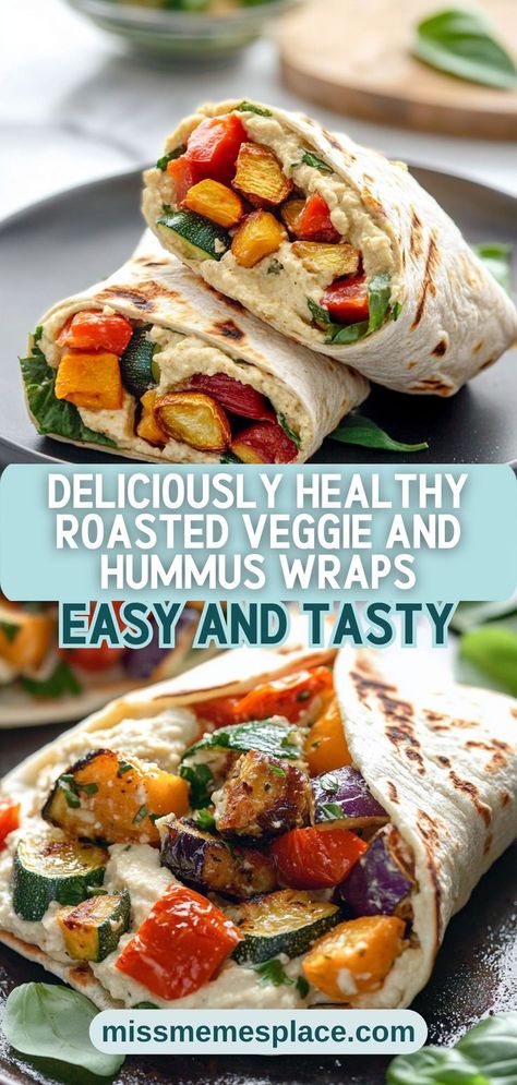 Enjoy the versatility of Plant-Based Roasted Veggie and Hummus Wraps that are perfect for any occasion! These wraps combine the earthy taste of roasted vegetables with a spread of creamy hummus, all nestled in a hearty tortilla. Ideal for lunch, dinner, or snacks, this recipe allows for endless customization with your favorite veggies and toppings. Packed with protein and fiber, these wraps are a delicious way to nourish your body while satisfying your cravings. Veggie Lunch Wraps, Easy Veggie Wraps, Roasted Veggie Wraps, Roasted Vegetable Wrap, Roasted Veggie Wrap, Vegetarian Wraps Recipes, Plant Based Wraps, Vegetarian Packed Lunch, Lunch Wrap Recipes