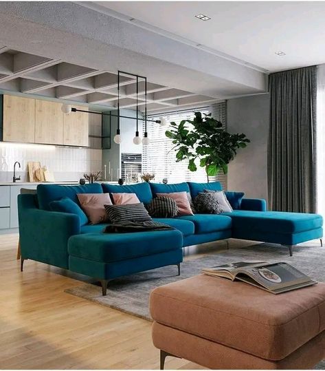 Teal Velvet Sofa Living Room, Teal Couch Living Room Colour Schemes, Teal Couch Living Room, Teal Sofa Living Room, Living Room Inspiration Grey, Teal Couch, Living Room Colour Schemes, Blue Sofas Living Room, Velvet Sofa Living Room