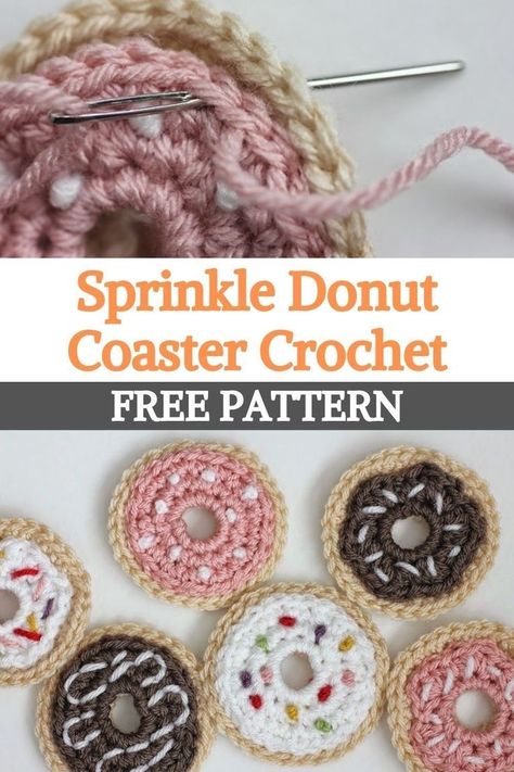 Crochet Patterns Trinket Dish, Crochet Donut Coasters Free Pattern, Crocheted Coffee Cup Coasters, Cute Coaster Crochet Pattern Free, Crochet Donut Coasters, Crochet Coasters Funny, Crochet Drink Coasters Free Pattern, Crochet Cookie Coaster, Free Pattern Crochet Coasters