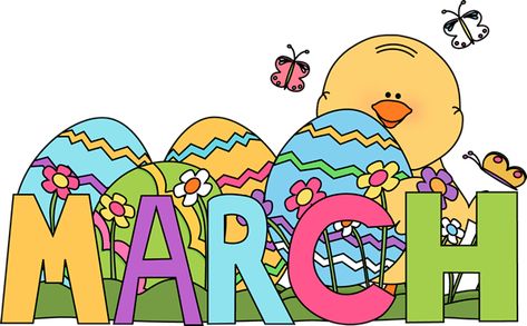 Clip Art for Each Month | Month of March Easter Clip Art Image - the word March in bright colors ... March Clipart, March Images, Happy New Month Quotes, March Pisces, Calendar Word, Arts Month, Hello July, Hello March, Calendar Pictures