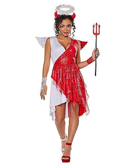 Half Devil Half Angel Costume, Half Angel Half Devil, Angel And Devil Costume, Devil Design, Home Halloween Costumes, Spirit Costume, Angel Halloween Costumes, Plus Size Halloween Costume, Hot Costume