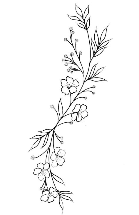 Vines With Flowers Drawing Simple, Vine Sketch Simple, Fruit Vine Drawing, Hip Tattoos Women Vines, Ivy Drawing Vines, Collarbone Vine Tattoo, Vine Flowers Drawing, Flowering Vine Tattoo, Flower Vine Stencil