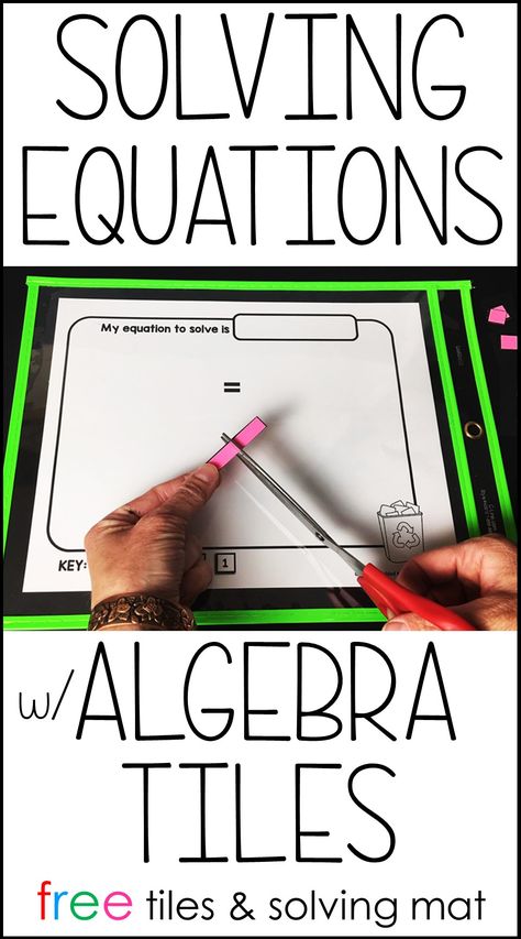 Here are 3 examples for using algebra tiles to solve equations, a free set of paper algebra tiles and a free algebra tiles worksheet solving mat. Algebra tiles are awesome for making algebra visual, hands-on and help introduce students to new difficult topics in a fun way. Also includes a video to see the mat and tiles in action solving equations. Algebra Tiles, Algebra Classroom, School Planning, Maths Activities Middle School, Teaching Algebra, One Step Equations, Algebra Equations, School Algebra, Algebra Activities