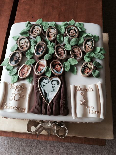 Family tree anniversary cake Family Tree Cake Ideas, Family Tree Cakes, Fab Cakes, 50th Anniversary Cakes, Family Cake, Parents Anniversary, Tree Cake, Tree Cakes, 100th Birthday