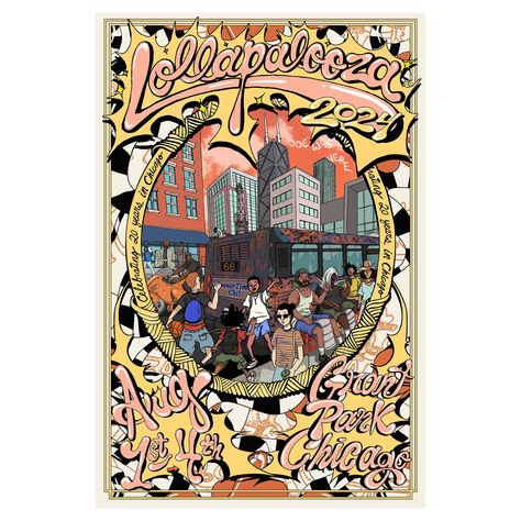 Lollapalooza Poster, Grant Park Chicago, Chicago Signs, Lollapalooza Chicago, Chicago Poster, Artwork Collection, Grant Park, Poster Home Decor, Powerful Art