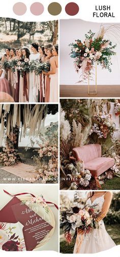 lush flowers rustic wedding ideas in blush and cinnamon rose color Green Fall Weddings, Fall Wedding Color Schemes, Wedding Color Pallet, Wedding Color Combos, Dusty Rose Bridesmaid Dresses, Sage Green Bridesmaid Dress, Rose Bridesmaid Dresses, Green Wedding Colors, Fancy Watches