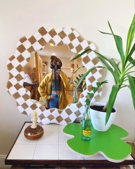 Tufted checkered mirror Checkered Mirror, Tufted Mirror, Colorful Mirror, Black And White Pattern, Mirror Frame, Mirror Frames, Background Patterns, Mirror Table, Mirror