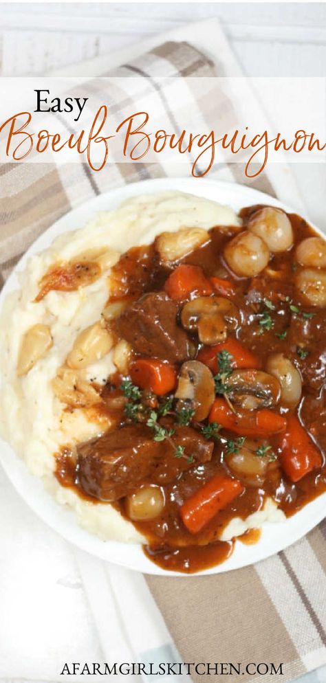 Boeuf Bourguignon, also called beef Burgundy is a beef stew braised in red wine or traditionally Burgundy wine. #beefstew #boeufbourguignon #stew #soup #beef #dinnerrecipes Easy Beef Bourguignon, Bouillon Recipe, Beef Burgundy, Red Wine Beef, Beef Bourguignon Recipe, Soup Beef, Stews Recipes, Stew Soup, Asian Noodle