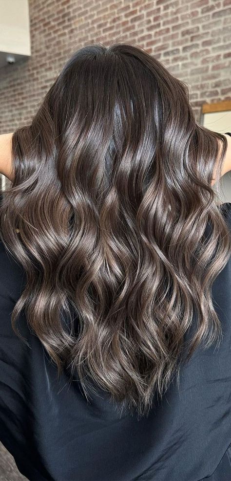 Brunette Global Hair Colour, Brunette Babylights Ash Brown, Babylights Ash Brown, Haircolour Ideas Color Trends, Global Brown Hair Colour, Brown Global Hair Color, Latte Brown Hair, Brunette Hair Fall, Brown Babylights