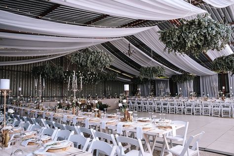 Airport Hanger Wedding, Airport Hangar Wedding, Plane Hangar Wedding, Airport Wedding, Hangar Wedding, Barn Wedding Lights Ceilings, Aviation Wedding, Shed Wedding, Gold Wedding Centerpieces