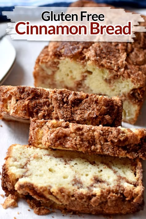 Slices of gluten free cinnamon swirl bread on a cutting board. Gluten Free Cinnamon Bread, Gluten Free Quick Bread Recipes, Cinnamon Swirl Bread Recipe, Gluten Free Quick Bread, Swirl Bread Recipe, Gf Treats, Moms Recipes, Gluten Free Banana Muffins, Gluten Free Cinnamon