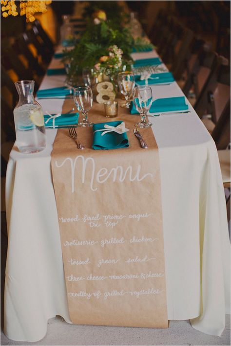 Kraft Paper Table Runner Wedding, Brown Paper Wedding Table, Brown Paper Runner, Brown Paper Table Runner, Brown Paper Tablecloth, Brown Paper Sign, Vegetarian Wedding Menu, Diy Table Cloth, Simple Wedding Checklist