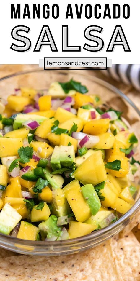 Fresh avocado, juicy mango, cilantro and more make this simple fresh salsa a great addition to any meal or a delicious snack. This Mango Avocado Salsa is an easy way to add some extra flavor to your day! Easy Fresh Salsa, Lemon Zest Recipes, Desayuno Keto, Mango Avocado Salsa, Mango Avocado, Mango Chunks, Pineapple Salsa, Fresh Pineapple, Fresh Avocado