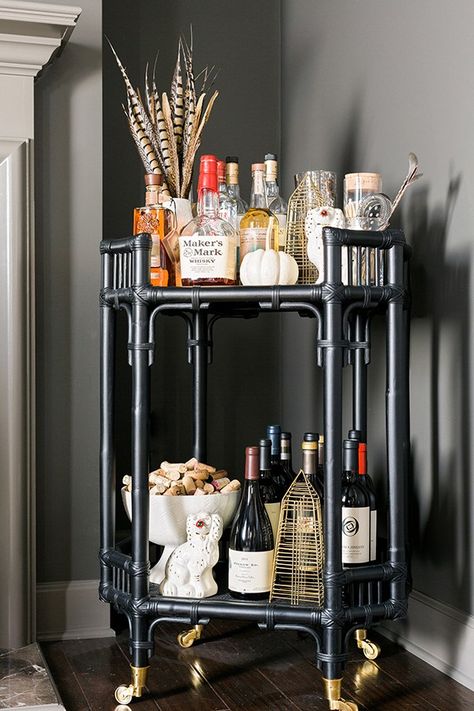 Bar cart styling ideas with new Nate Berkus for Target additions, @waitingonmartha #sponsored #mynateberkus Diy Bar Cart, Gold Bar Cart, Black Chairs, Cart Ideas, Bar Cart Styling, Bar Black, Bar Cart Decor, Nate Berkus, Mobile Bar