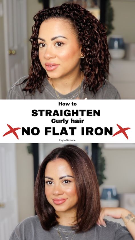 From curly to straight hair Blow Dry Curly Hair Straight, Blow Dry Tutorial, Blow Dry Curly Hair, Blow Dry Hair Straight, Curly Hair Straight, Straightening Curly Hair, Straight Iron, Blowdry Styles, Dry Curly Hair