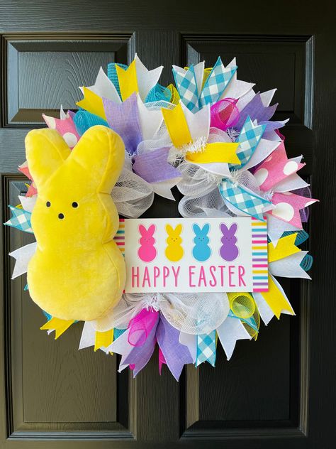 Peeps Wreath, Burlap Easter Wreath, Halloween Witch Wreath, Happy Easter Sign, Easter Stuff, Easter Carrots, Easter Bunny Wreath, Easter Peeps, Easter Signs