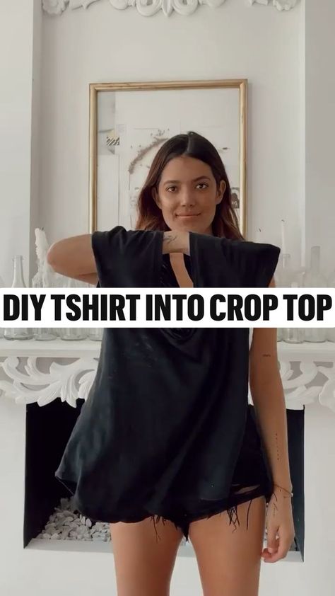 DIY tshirt into crop top | Fashion, Diy fashion, Fashion hacks clothes Make A Crop Top, Diy Tshirt, Diy Clothes And Shoes, Diy Clothes Design, Diy Vetement, Diy Fashion Hacks, Hacks Clothes, Pinterest Diy, Diy Fashion Clothing