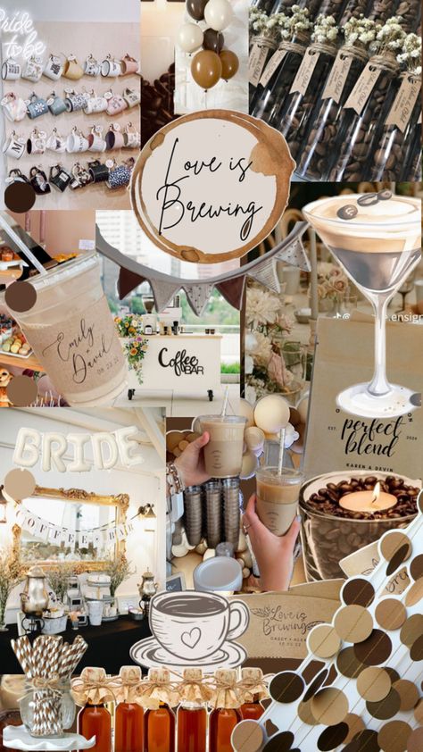 Love is brewing bridal shower theme Coffee Bar Bachelorette Party, Love Is Brewing Bridal Shower Ideas Teas, Breakfast Bridal Shower Ideas Decor, Love Is Brewing Bachelorette Party, Bridal Shower Theme Ideas Fall, Neutral Theme Bridal Shower Ideas, Cozy Bridal Shower Theme, Coffee Theme Bachelorette Party, Shades Of Brown Bridal Shower Decor