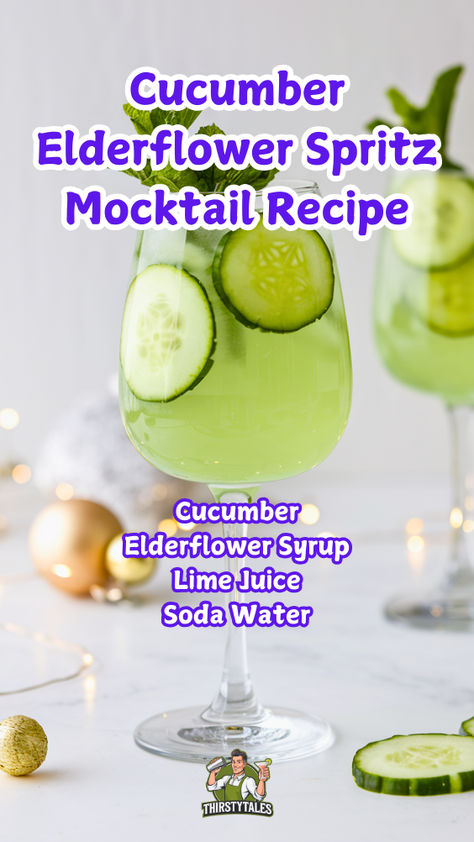 "Discover the perfect Cucumber Elderflower Spritz Mocktail Recipe for your 
next gathering! This refreshing summer drink combines the crispness of 
cucumber with the floral notes of elderflower, making it an ideal choice 
for non-alcoholic cocktails. Explore herbal mocktail recipes that are both 
delicious and healthy drink ideas. Enjoy a revitalizing sip of summer with 
this delightful cucumber mocktail!" Herb Infused Mocktails, Mocktail Healthy, Herbal Mocktails, Cucumber Mocktail, Healthy Drink Ideas, Summer Drink Recipes Nonalcoholic, Elderflower Spritz, Spritz Mocktail, Christmas Mocktail