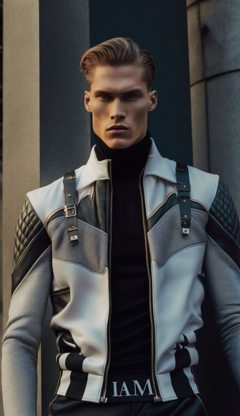 Futuristic Outfit Men, Mens Fashion Blazer Casual Classy, Futuristic Fashion Male, Men Date Night Outfit, Retro Futuristic Fashion, Mens Fashion Aesthetic, Space Club, Futuristic Outfits, Blender Ideas