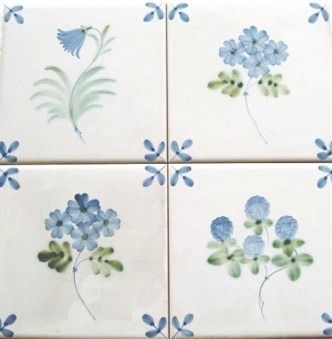 Rye PotteryFlowers Tiles with Leaf Corners - Rye Pottery Wallpaper And Paint, Flower Tiles, Delft Tiles, Flower Tile, Pottery Sculpture, Handmade Tiles, Painting Tile, Pottery Painting, Rye