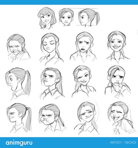 Stylized Facial Expressions, Fun Expressions Drawing, Character Drawing Sheet, Cartoon Reference Character Design, Disney Style Drawing Character Design, Character Expressions Reference, Disney Concept Art Character Design, Disney Style Art, Stylized Character Design