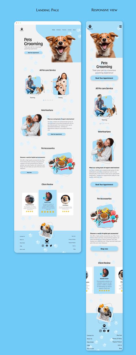 Responsive website For Pet Care (Landing Page) on Behance Website Theme Ideas, Pet Care Website Design, Mobile First Web Design, Pet Website Design Inspiration, Vet Website, Pet Website Design, About Us Web Design, Product Website Design, Animal Website