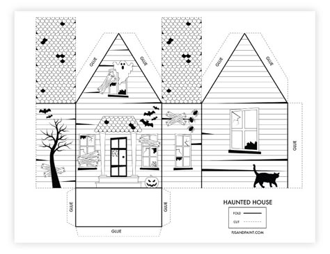 Haunted House Cutout Template, Haunted House Free Printable, Build A Haunted House Craft, Haunted House Paper Craft, Paper Haunted House Templates, Free Haunted House Printable, Printable Haunted House Template, Halloween House Template, Haunted House Template Free Printable