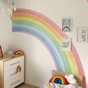 funlife Vinyl Large Rainbow Wall Mural Stickers Peel and Stick, Precut Giant Vibrant Half Watercolor Rainbow Wall Decals for Girls Bedroom Kids Nursery Room Playroom, 78.74" x 70.87" Girl Rainbow Room, Watercolor Rainbow Wall, Rainbow Wall Mural, Rainbow Room, Girl Rainbow, Watercolor Rainbow, Girls Bedroom, Kids Bedroom, Wall Decals