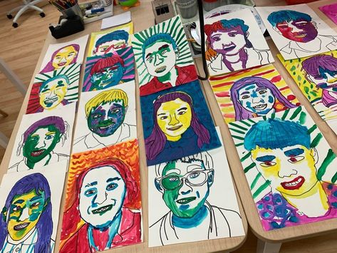 Grade 2 Sharpie & Watercolor Self-Portraits – Ms. Kit Lang Student Self Portraits, Self Portrait Kids, Portraits For Kids, Art Elementary, Self Portrait Art, Graduation Art, 2nd Grade Art, Drawing Faces, Primary Students