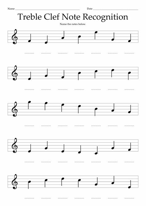 Treble Clef Worksheets Free Printable, Music Note Worksheets Free Printables, Treble Clef Notes Free Printable, Note Reading Worksheet, Note Recognition Worksheet, Music Reading Worksheets, Music Note Worksheets, Music Worksheets For Kids Printables, Treble Clef Worksheet