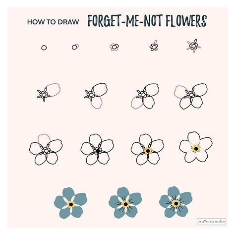 Forget Me Not Flowers Drawing, Trin For Trin Tegning, Forget Me Not Tattoo, Forget Me Nots Flowers, Forget Me Not Flowers, Flower Drawing Tutorials, Flowers Drawing, Flower Doodles, Art Style Inspiration