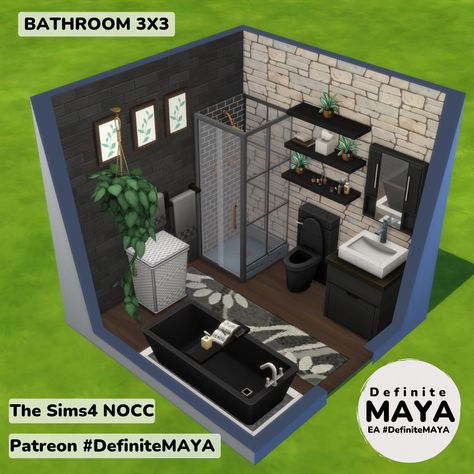 Modern Bathroom Sims 4, Sims Bathroom Ideas, Sims 4 Rooms Ideas, Bathroom 3x3, Sims 4 Bathroom Ideas, Cool Bathroom Ideas, Bathroom Sims 4, Sims Bathroom, Sims Design