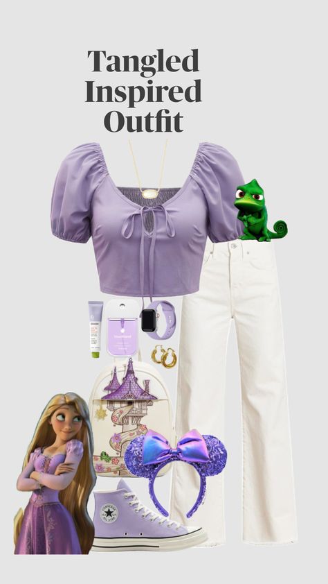 #tangled #rapunzel #disneyland #disneyworld #disneyoutfit #spring #outfitinspo #purple #disneybound Disney Bound Rapunzel Casual, Casual Rapunzel Outfit, Rapunzel Disneyland Outfit, Disney Bounding Tangled, Tangled Rapunzel Outfit, Rapunzel Themed Outfit, Rapunzel Clothes Inspired Outfits, Rapunzel Disneybound Casual, Rapunzel Inspired Outfit Aesthetic