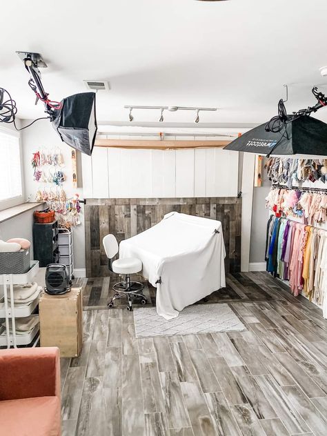 Storage Shed Photography Studio, Photo Studio Shed, Tiny Studio Photography, Garage Photography Studio Ideas, Shipping Container Photography Studio, I’m Home Photography Studio, Basement Photo Studio, Backyard Photo Studio, Home Photo Studio Setup Small Spaces