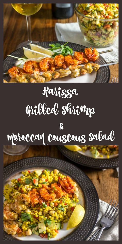 Harissa Shrimp, Moroccan Couscous Salad, Gluten Free Fish Recipes, Moroccan Couscous, Eating Fish, Cooking Fish, Seafood Menu, Food Meals, Best Instant Pot Recipe