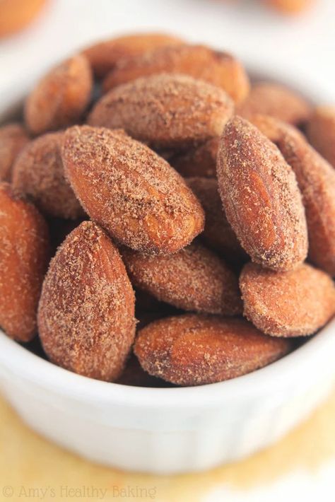 Cinnamon Roasted Almonds | Amy's Healthy Baking Cinnamon Almonds Recipe, Roasted Almonds Recipe, Cinnamon Roasted Almonds, Almonds Recipe, Vegan Snack, Cinnamon Almonds, Easy Cinnamon, Roasted Almonds, Healthy Sweets