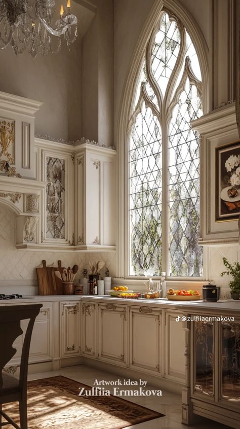 Cathedral House Interior Design, White Gothic Interior, Romantic Victorian Aesthetic Home, Victorian House Interiors Living Room, Light Gothic Aesthetic, Light Victorian Aesthetic, Neo Gothic Interior Design, Ophelia Story, Victorian Aesthetic Home