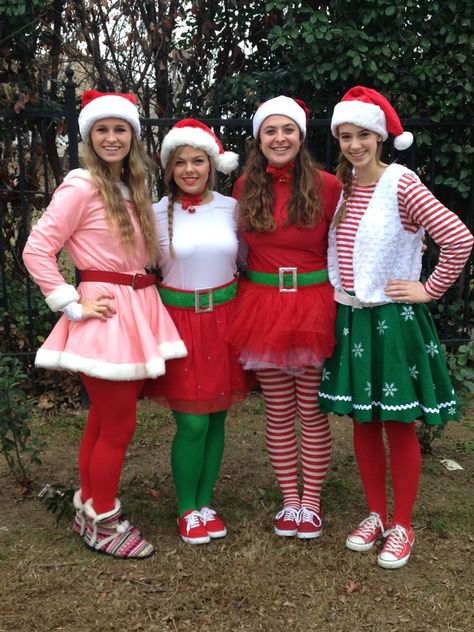 Elf Womens Costume, Dress Like A Elf For School, Diy Elf Costume Women Christmas, Christmas Theme Dress Up, Santas Elf Costume Diy, Elf Outfit Kids, Christmas Elves Costumes, Elf Dress Up Day At School, Elf Costumes Women