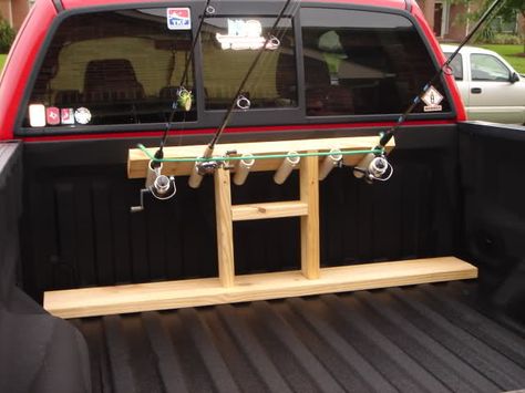 another rod holder Truck Fishing Rod Holder, Fishing Rod Storage, Fishing Rod Rack, Kayak Storage, Wooden Truck, Salt Water Fishing, Bass Fishing Tips, Fishing Diy, Fishing Rigs