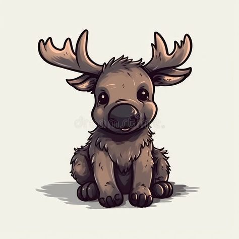 Cartoon Moose Tattoo, Cute Moose Art, Moose Cartoon Drawing, Christmas Animals Drawing, Moose Sketch, Kawaii Creatures, Moose Drawing, Cavetown Aesthetic, Elk Drawing