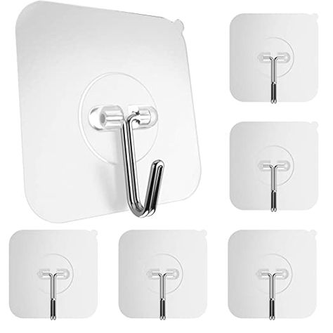 GLUIT Adhesive Hooks for Hanging Heavy Duty Wall Hooks 22 lbs Self Adhesive Sticky Hooks Waterproof Transparent Hooks for Keys Garage Outdoor Office Workshop Door Sticky Hook 6 Pack: Amazon.com: Tools & Home Improvement Shower Outdoor, Bath Towel Hooks, Utensil Rack, Curtain Rings With Clips, Bathroom Towel Rails, Adhesive Hooks, Adhesive Wall Hooks, Shower Hooks, Kitchen Door