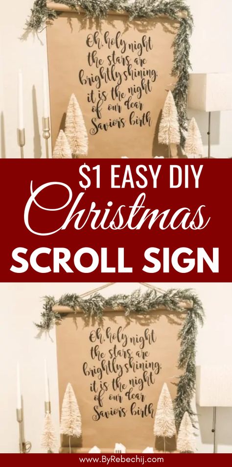 Cricut Christmas Wall Decor, Kraft Paper Scroll, Paper Scroll Wall Decor, Diy Christmas Scroll Sign, Christmas Scroll Sign, Large Christmas Wall Decor, Diy Holiday Wall Decor, Kraft Paper Roll On Wall Diy, Diy Paper Scroll