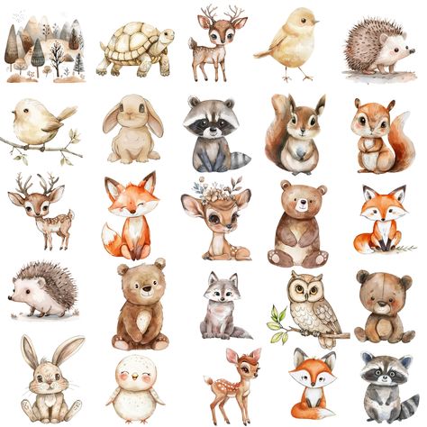 Woodland Creature Illustration, Cute Forest Animals Drawing, Woodland Animals Illustration, Forest Animals Clipart, Baby Woodland Animals, Woodland Mural, Forest Animals Illustration, Cute Forest Animals, Woodland Clipart